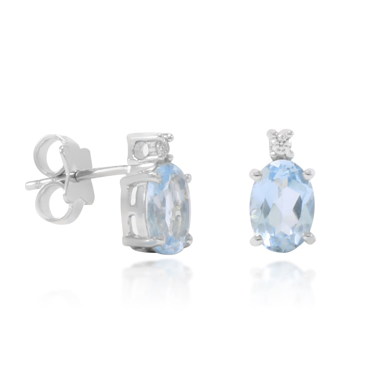 Pendientes tu y yo de oro blanco de 18 quilates con un topacio azul talla oval en garras y una circonita.