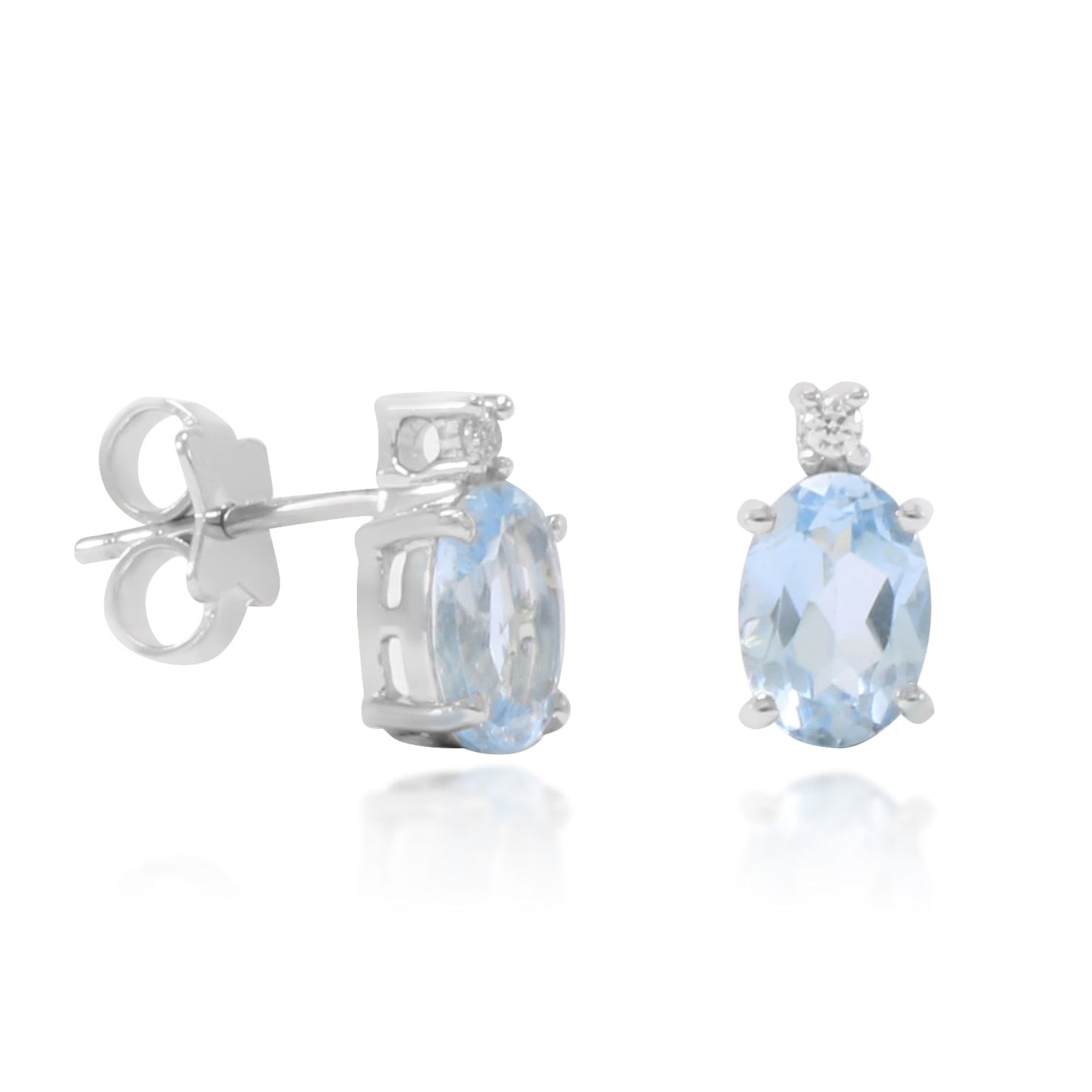 Pendientes tu y yo de oro blanco de 18 quilates con un topacio azul talla oval en garras y una circonita.