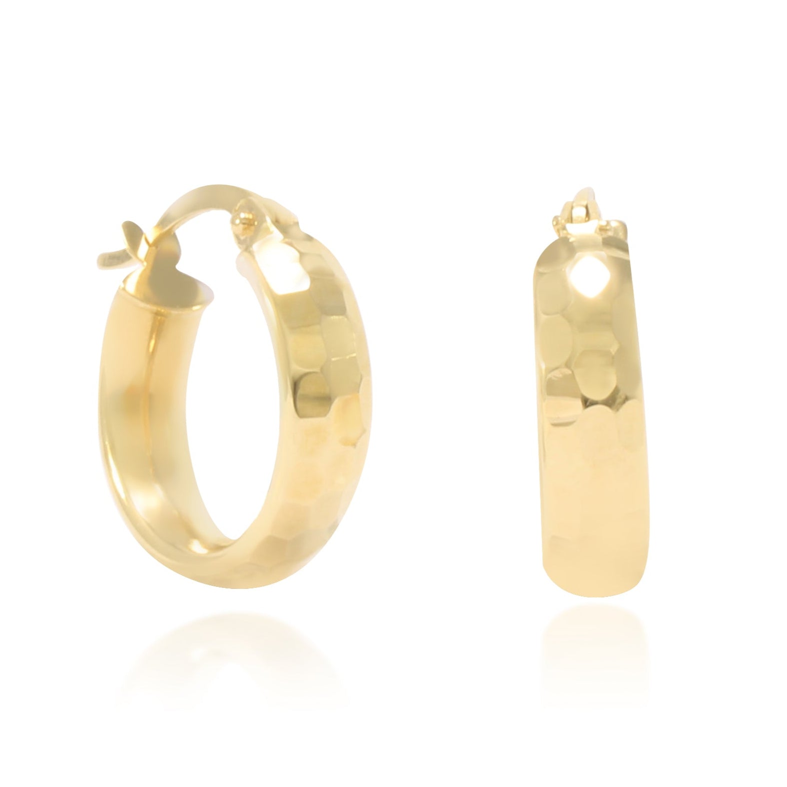 Pendientes de aro en oro amarillo de 18 quilates facetados hexagonalmente.