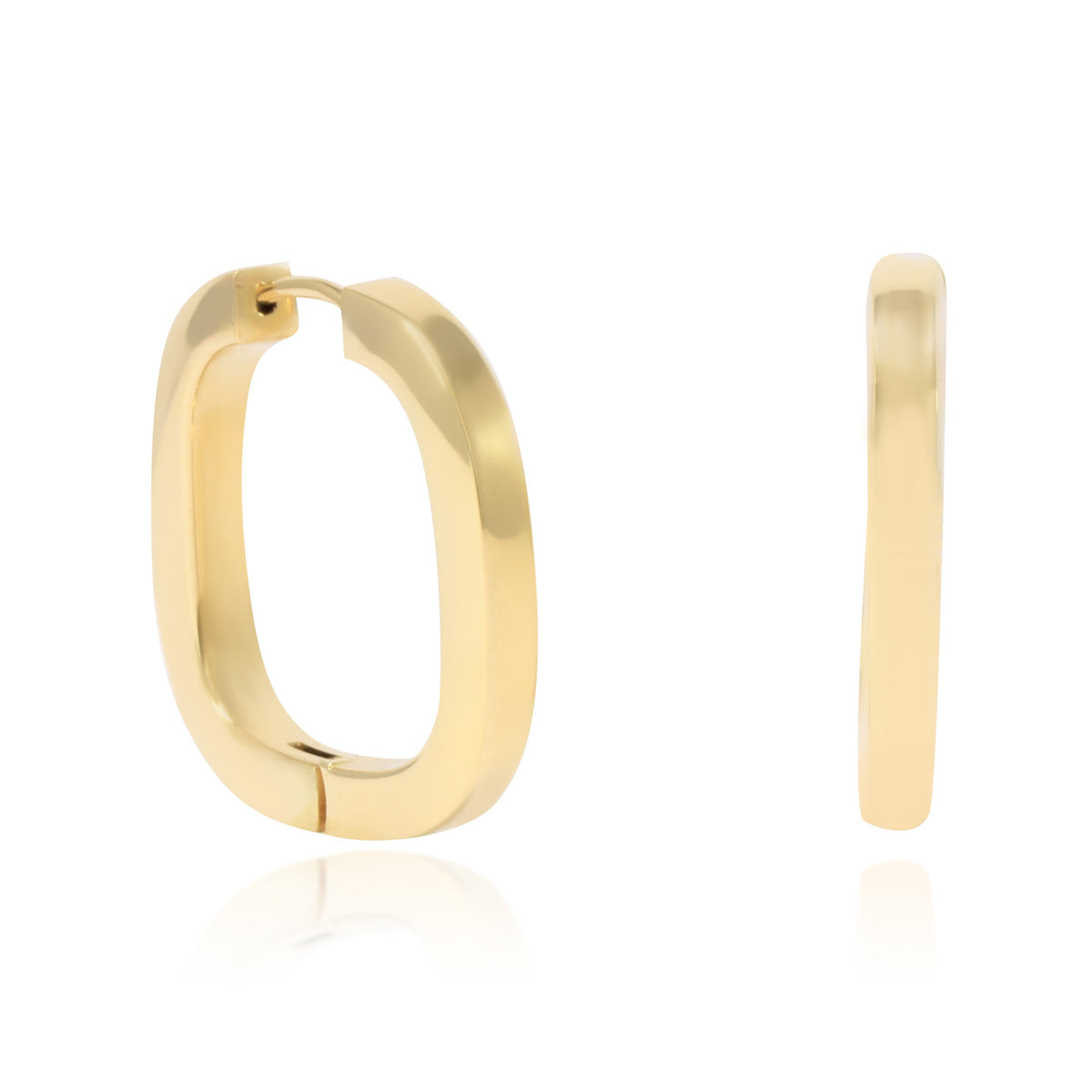 Pendientes de aro en oro amarillo de 18 quilates en forma de cuadrados suavizados.