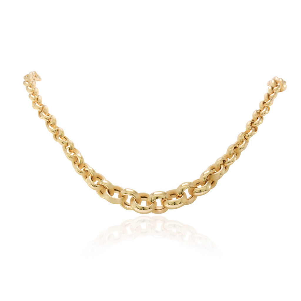 Gargantilla realizada en oro amarillo de 18 quilates estilo rolo con tamaño de aros en progresión.