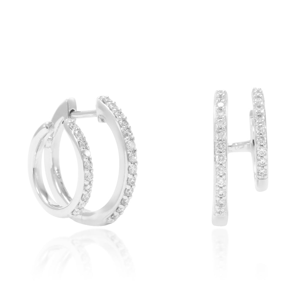 Pendientes de doble aro realizados en oro blanco de 18 quilates con 46 diamantes talla brillante. Joyería Pamplona