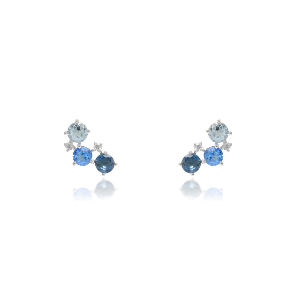 Pendientes de oro blanco de 18k con topacios azules y diamnates
