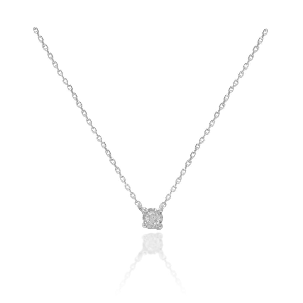 Collar realizado en oro blanco de 18 quilates con un diamante. Joyería Pamplona