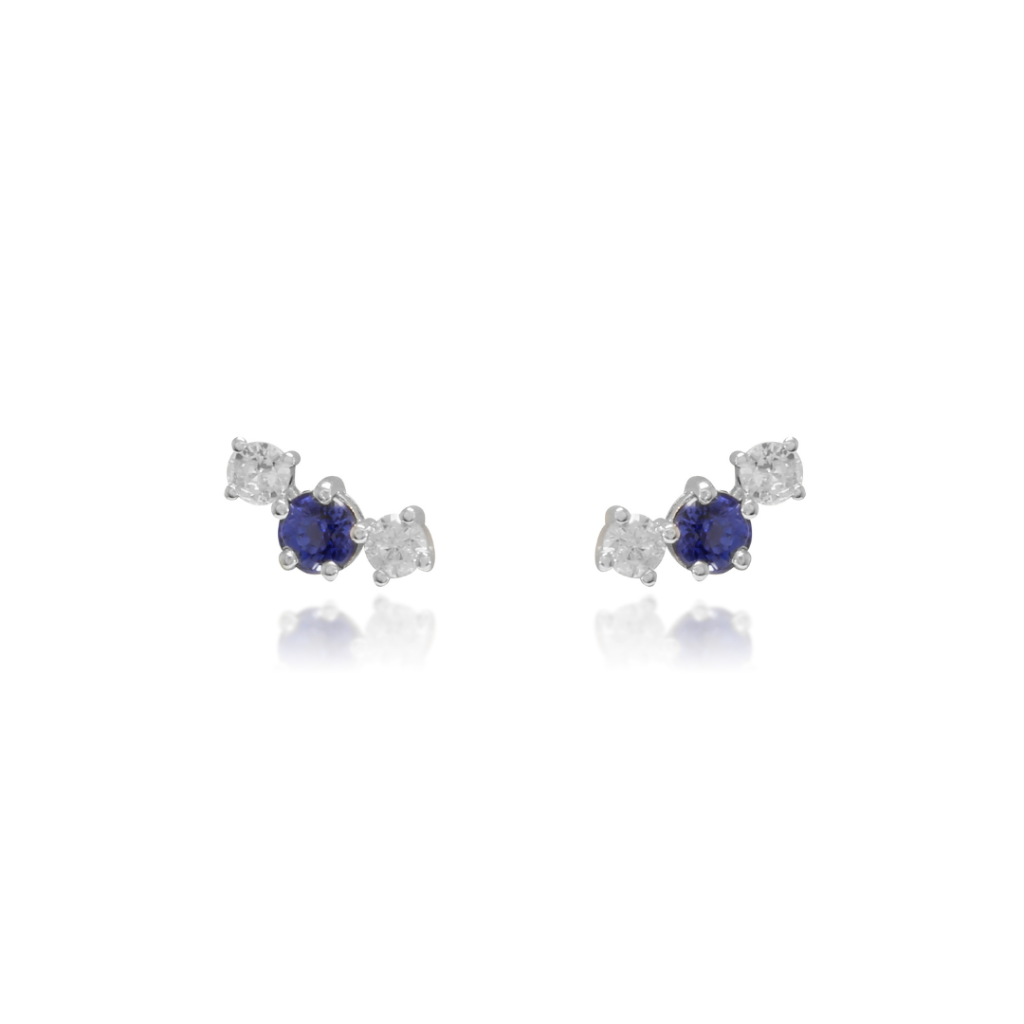 Pendientes de oro blanco de 18k con diamantes y zafiro azul