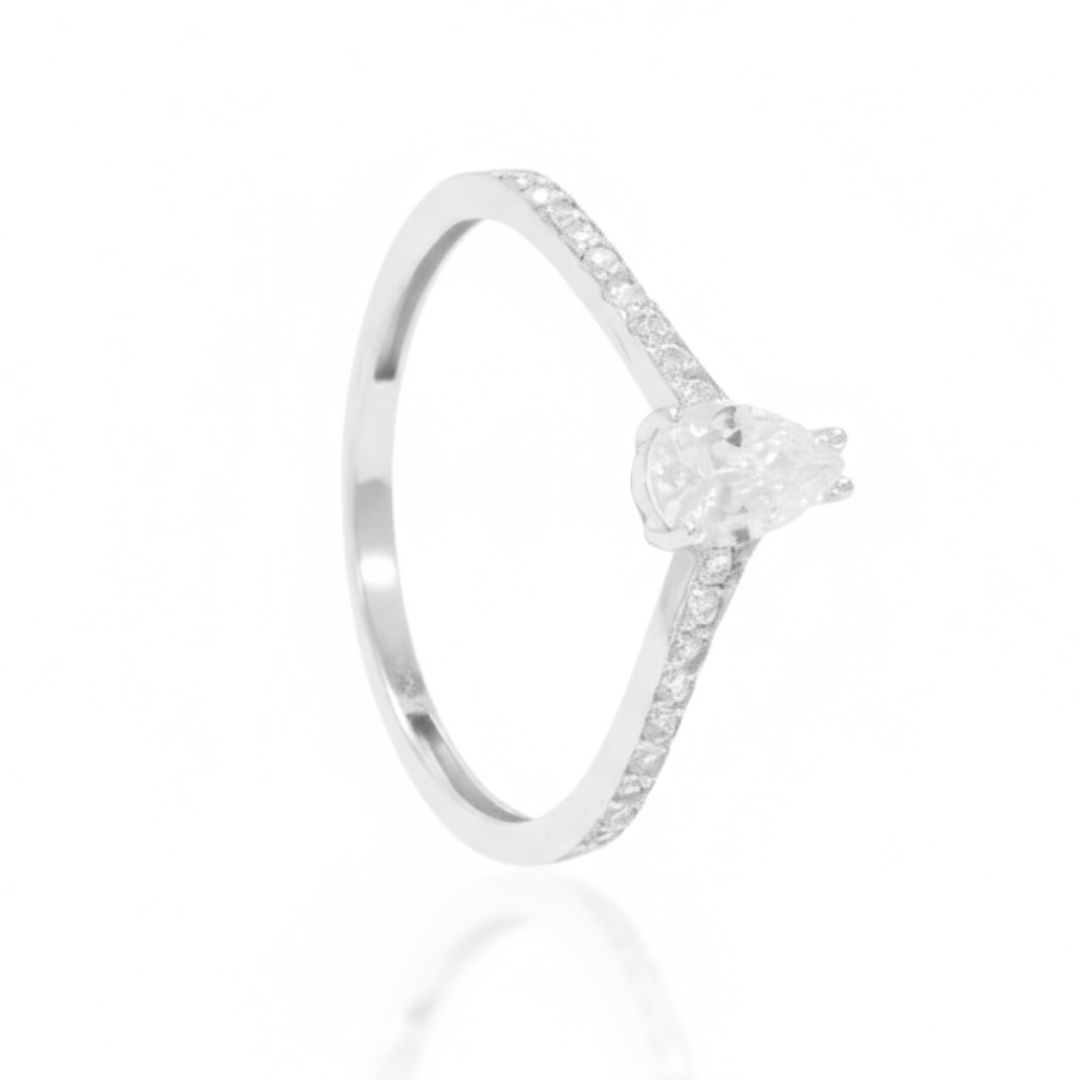 Sortija oro blanco de 18k y circonitas