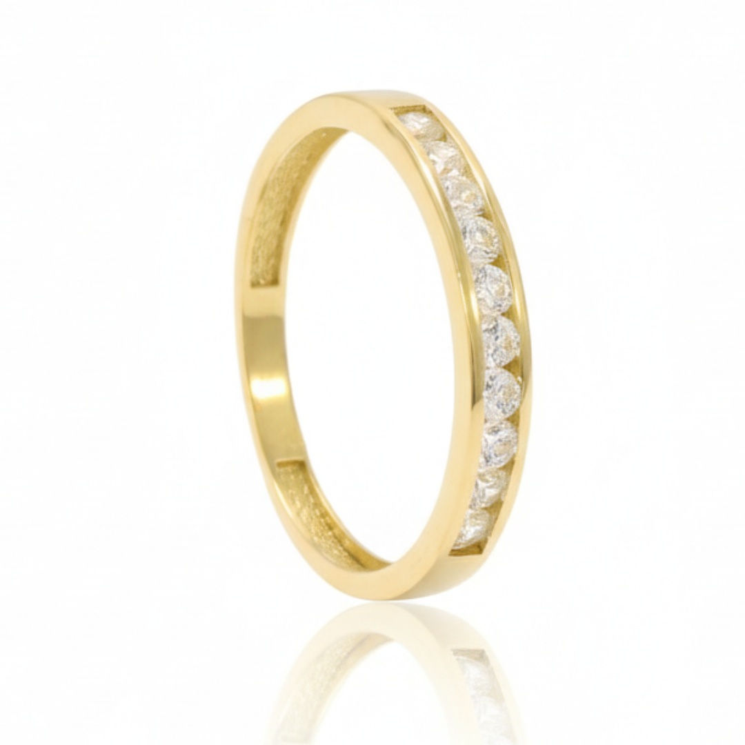 Anillo de oro amarillo de 18k carril con circonitas