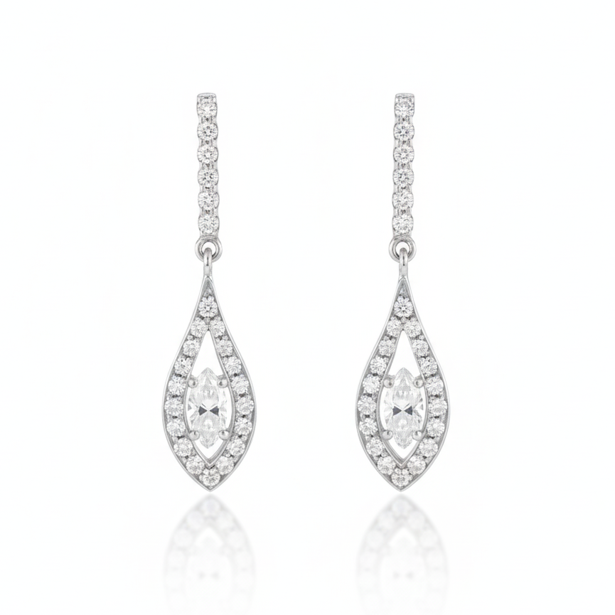 Pendientes elegantes para novia realizados en oro de 18k con diamantes