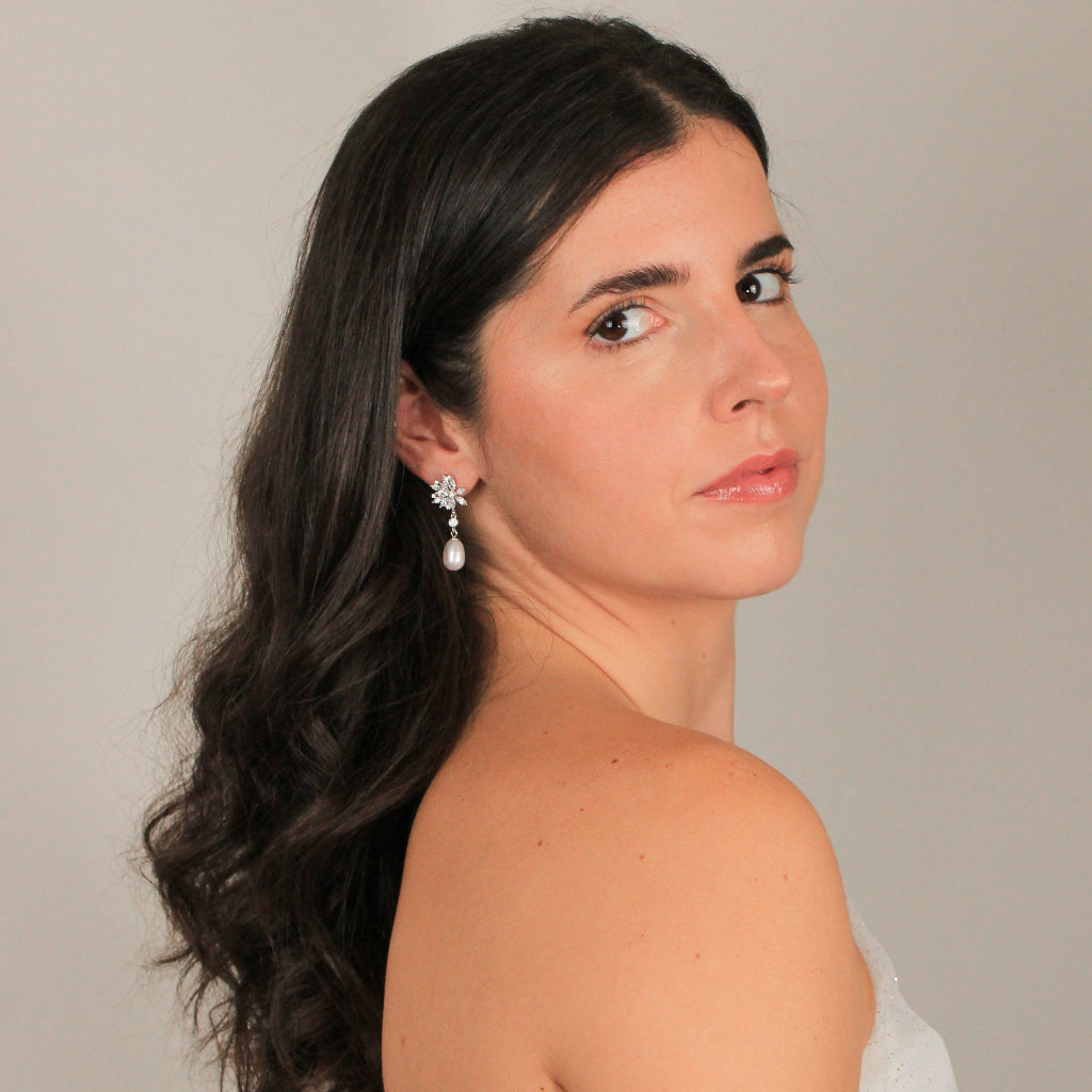 Pendientes de perla originales de novia en plata de primera ley y circonitas