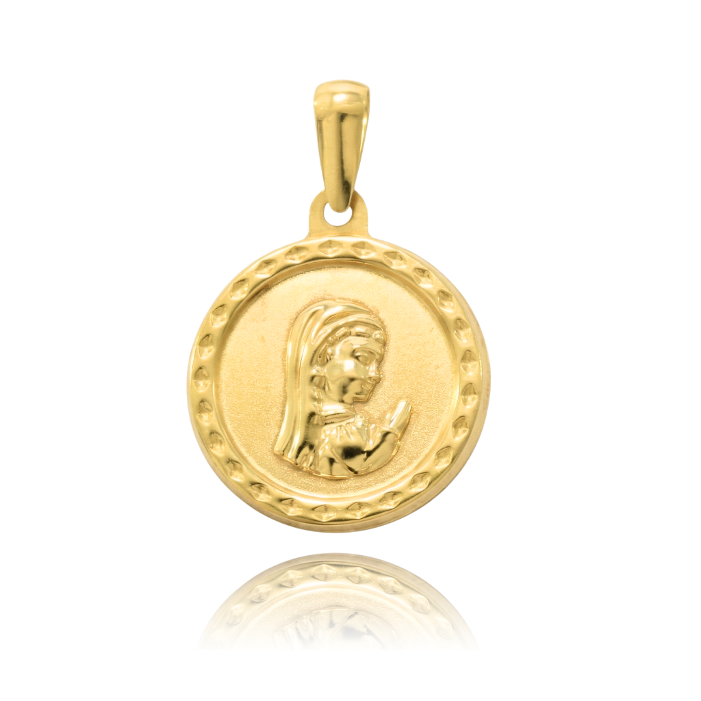 Colgante virgen niña en oro amarillo de 18 quilates para comunión. 