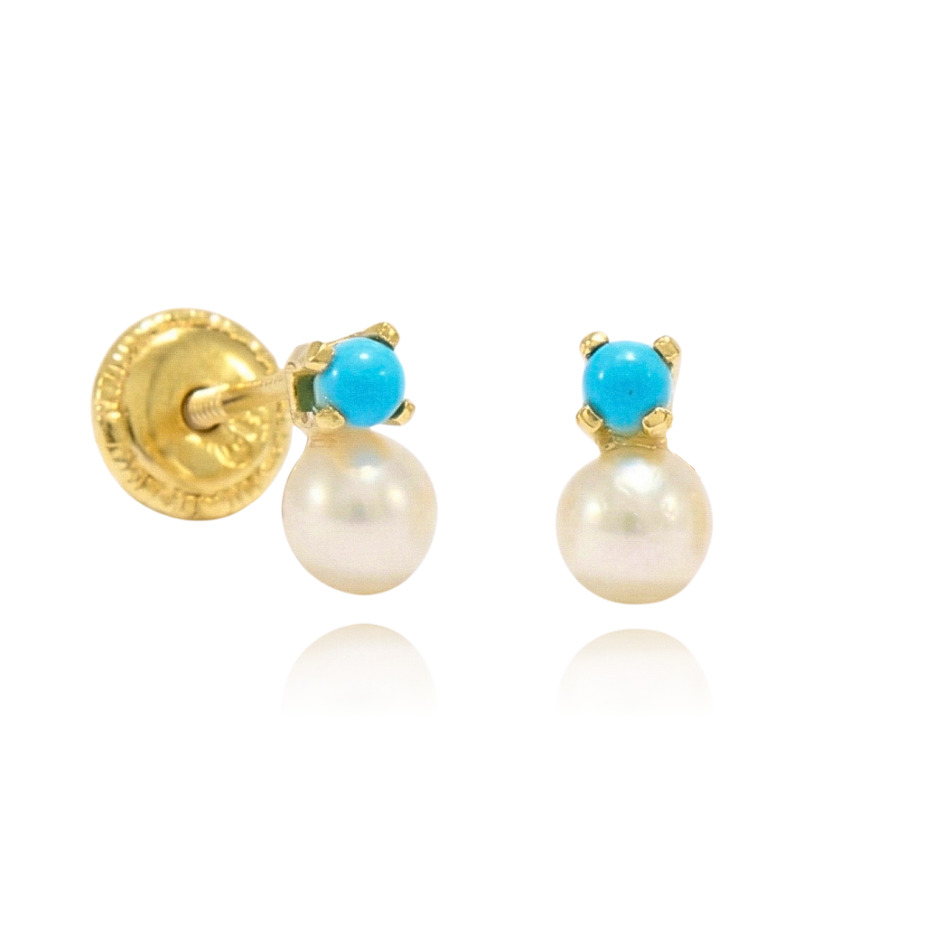Pendientes de oro amarillo de 18k con perla y turquesa