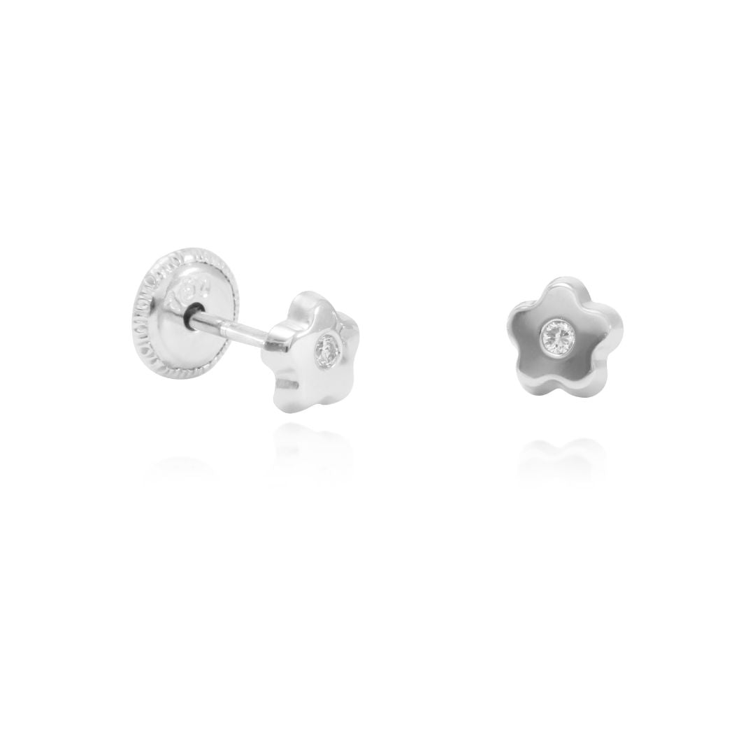 Pendiente de bebé oro blanco de 18k con circonita