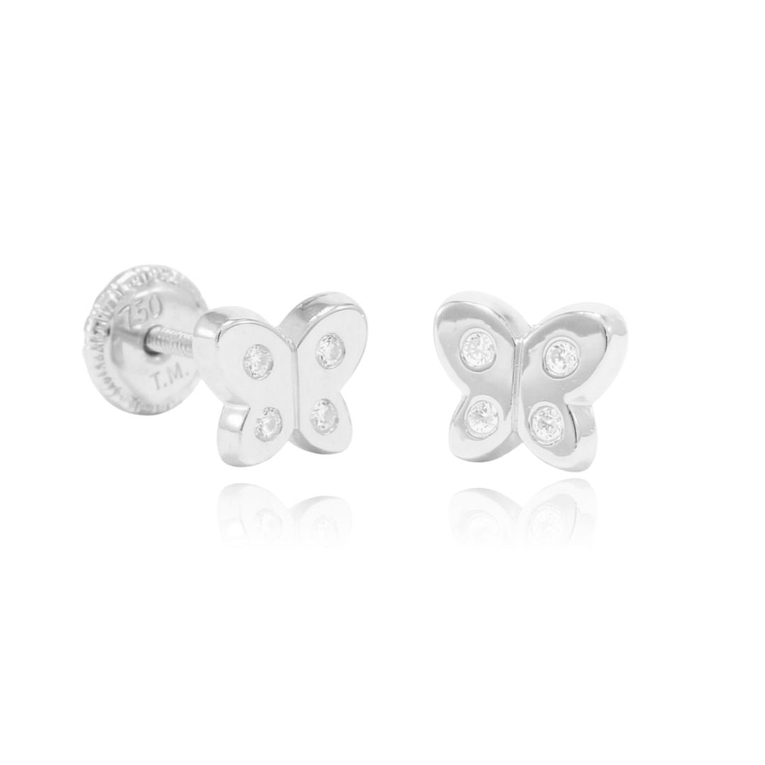 Pendientes niña oro blanco mariposa circonitas