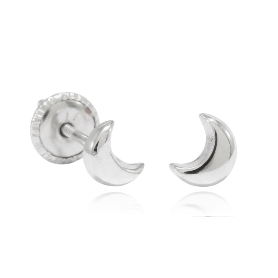 Pendientes niña oro blanco luna