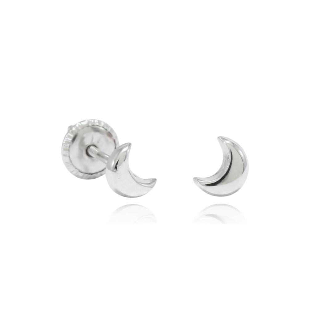 Pendientes bebé oro blanco luna