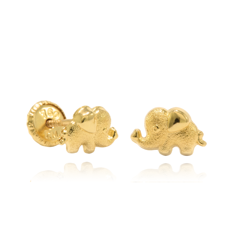 Pendientes de elefante oro amarillo 18k rosca