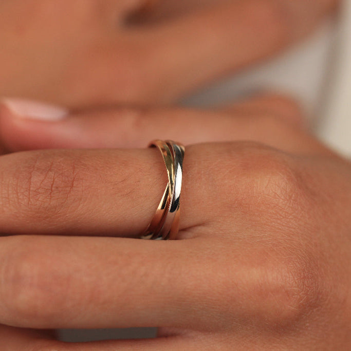 Sortija tricolor oro 18k