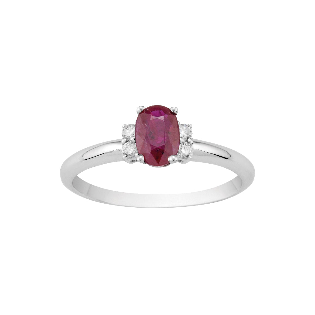 anillo de oro blanco 18kt con rubí y diamantes. Joyería Pamplona
