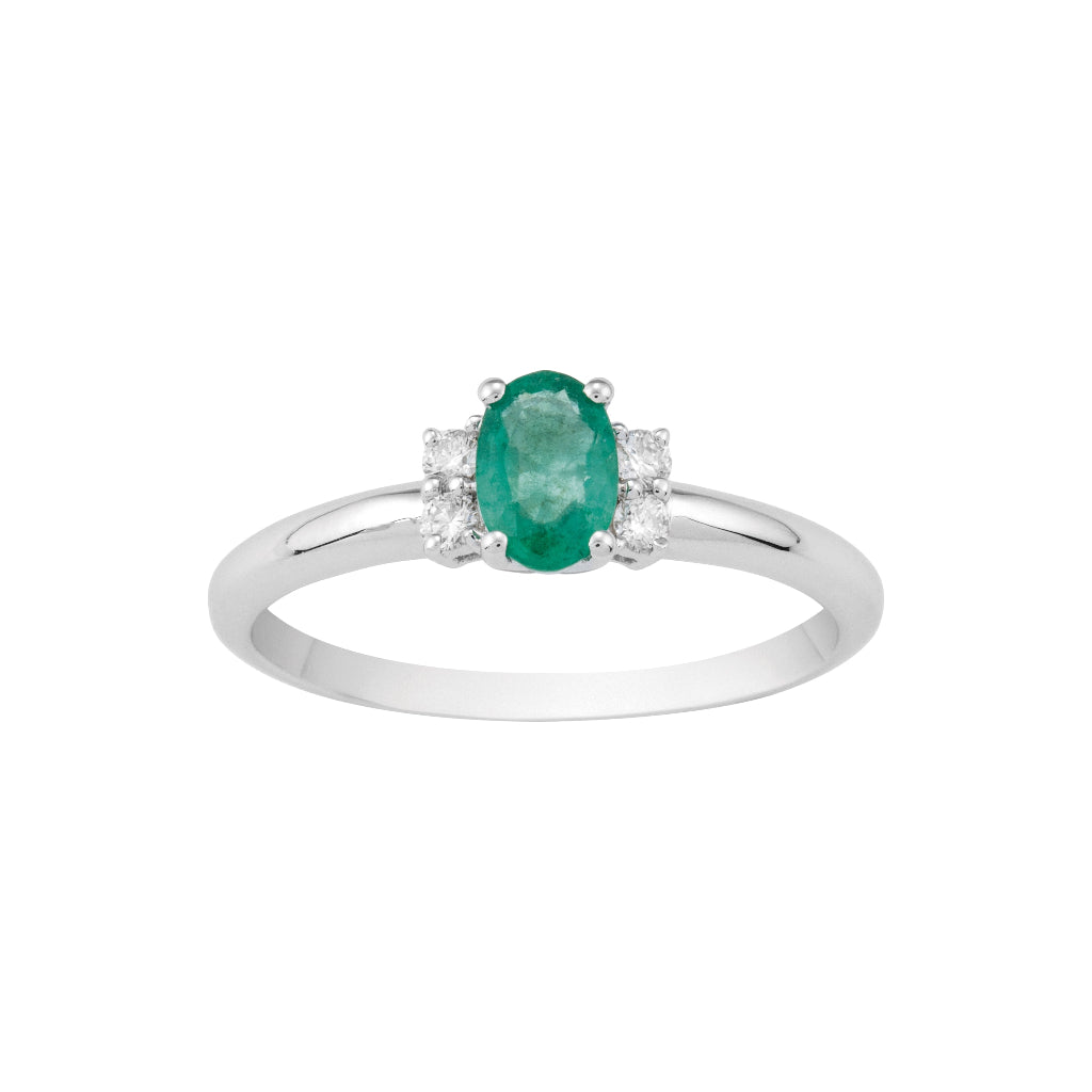 anillo en oro blanco con esmeralda y diamantes. Joyería Pamplona