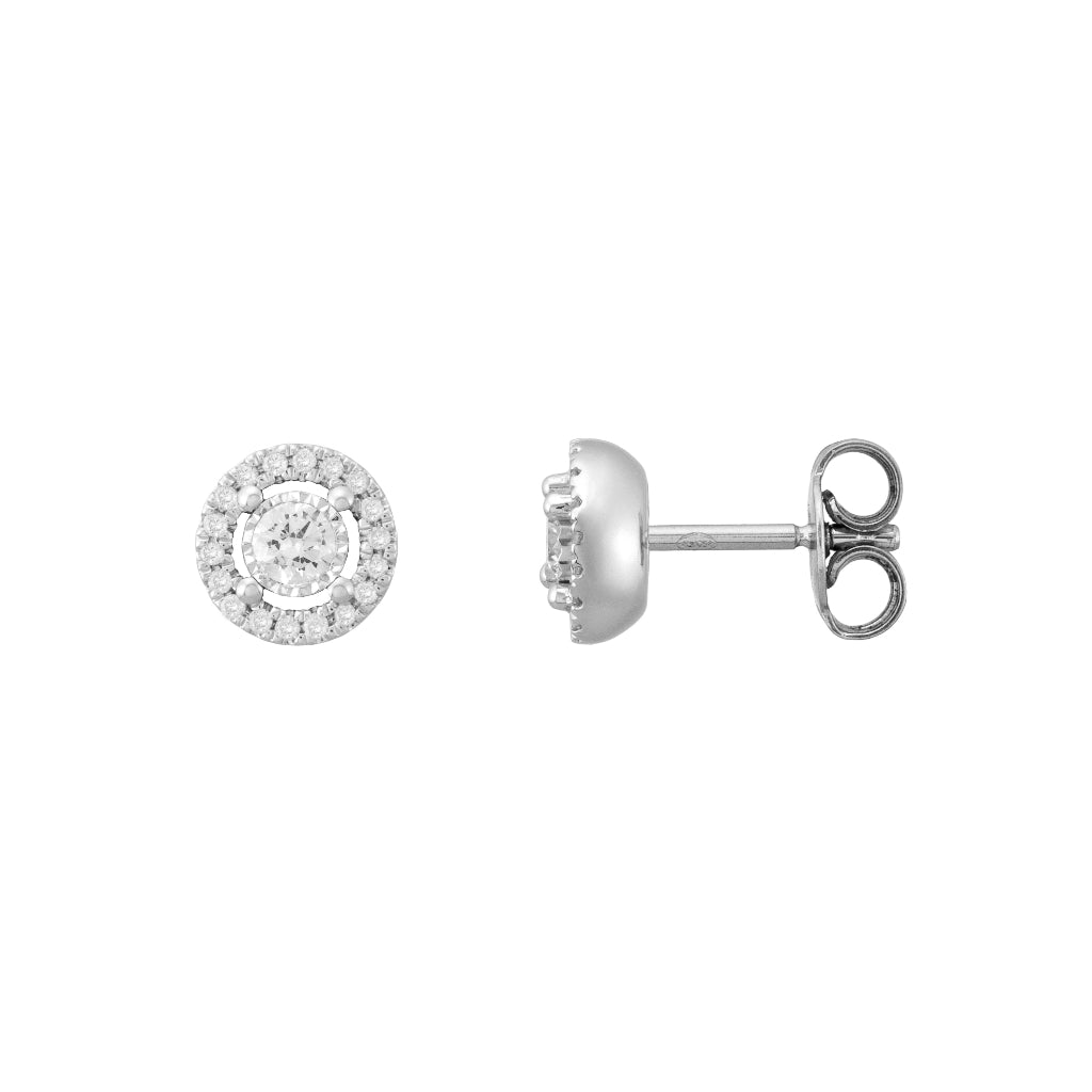 Pendientes realizados en oro blanco de 18 quilates con dos diamantes. Joyería Pamplona