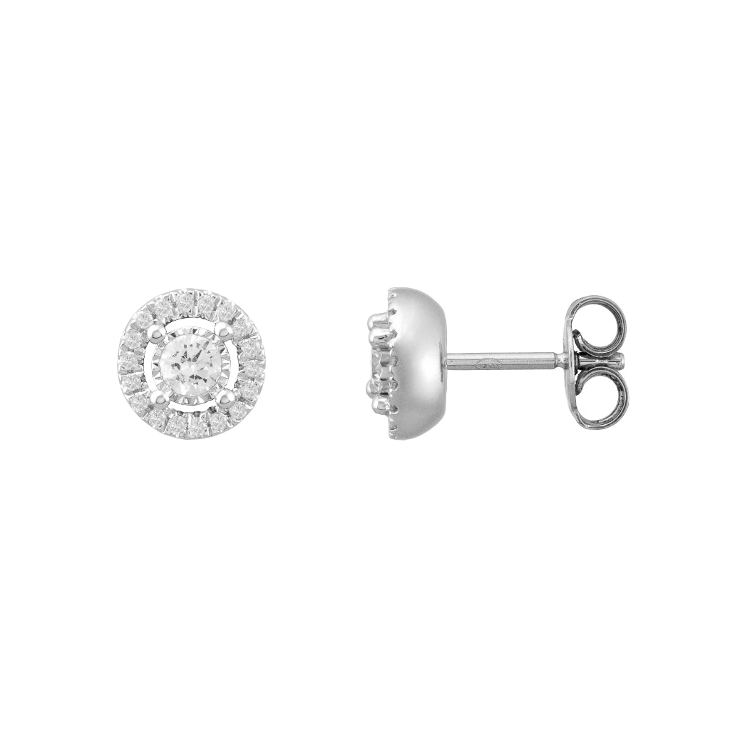 Pendientes realizados en oro blanco de 18 quilates con dos diamantes. Joyería Pamplona