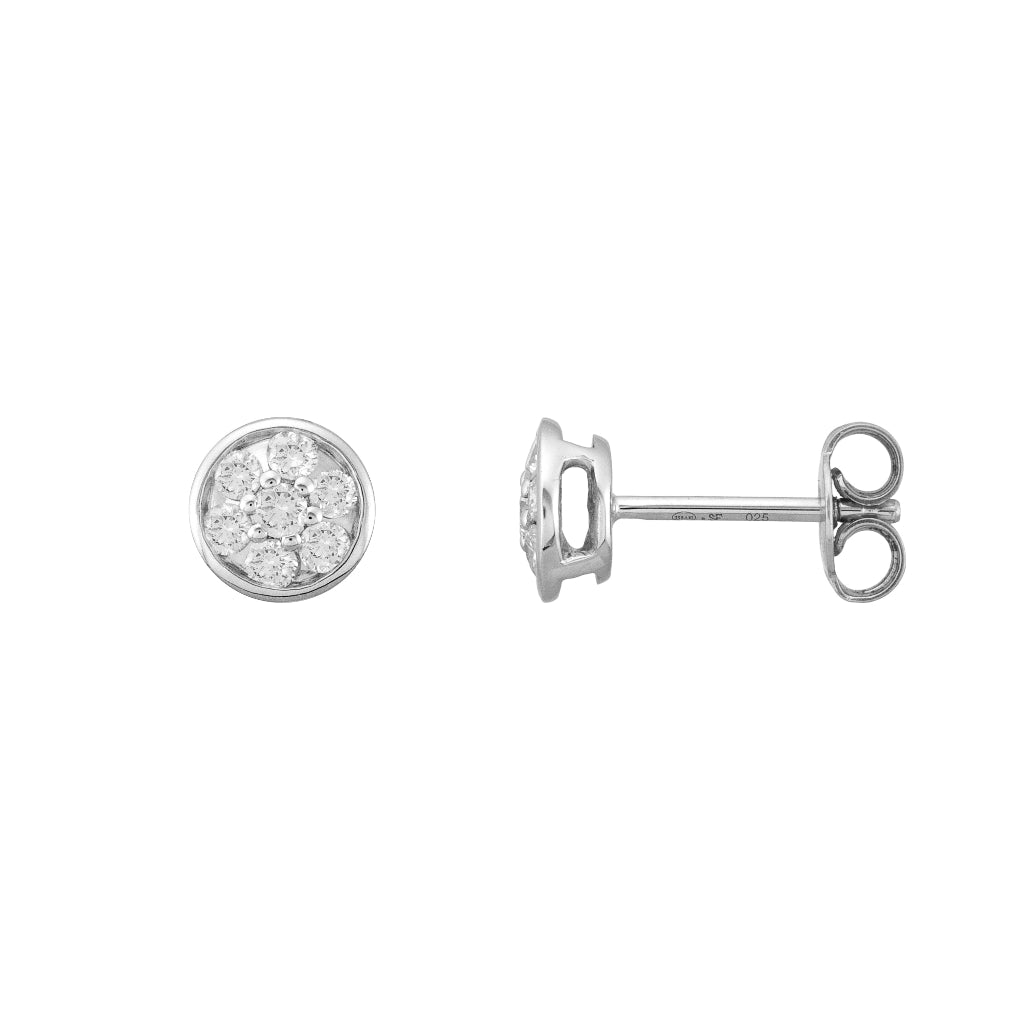 Pendientes en oro blanco de 18 quilates en forma de pavé cuajado de diamantes. Joyería Pamplona.
