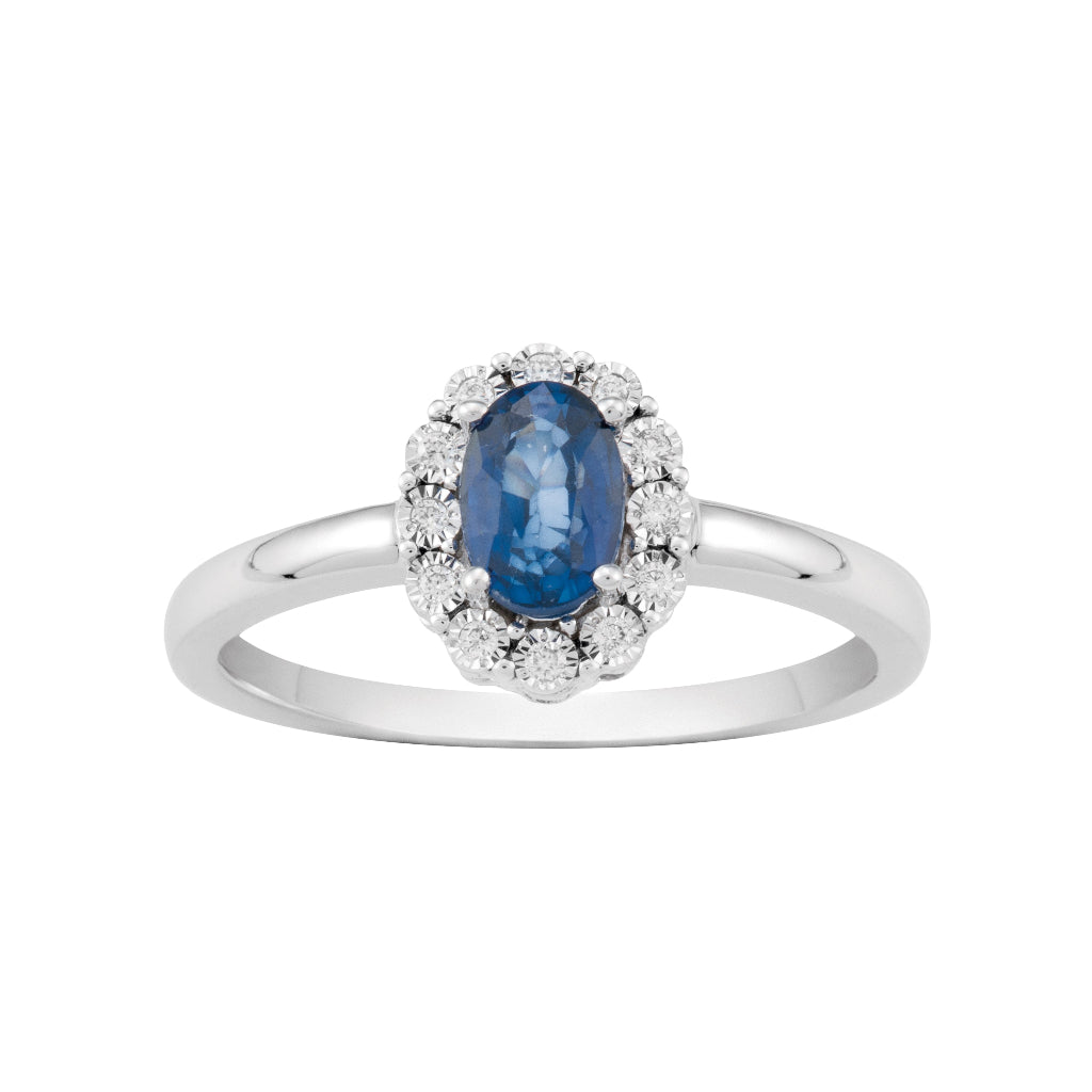 anillo oro blanco 18kt con diamantes y Zafiro joyeria pamplona