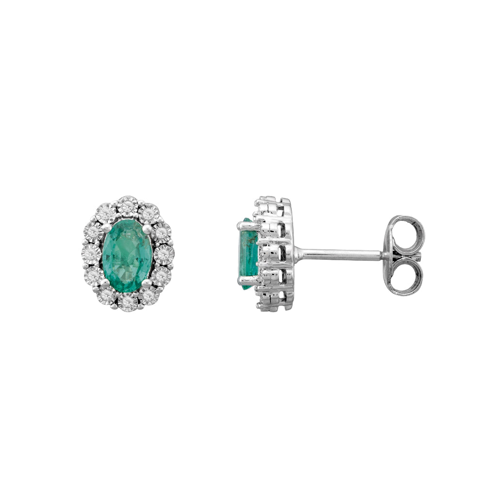 pendiente de oro blanco con diamantes y esmeralda 