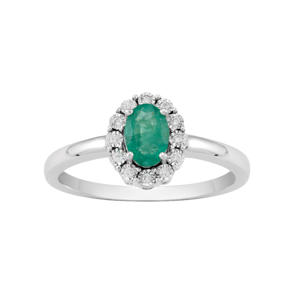anillo oro blanco con diamantes y Esmeralda joyeria pamplona