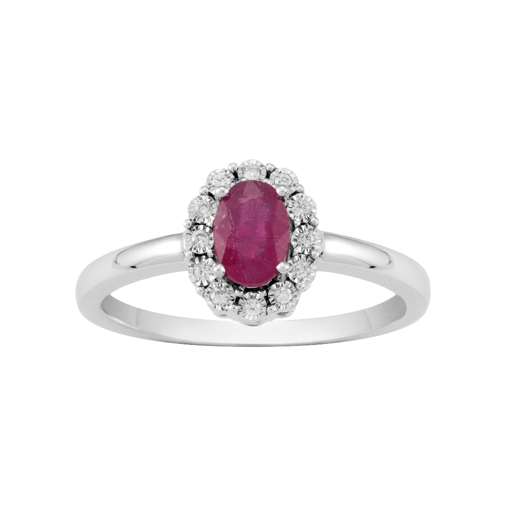 anillo oro blanco con diamantes y rubí joyeria pamplona