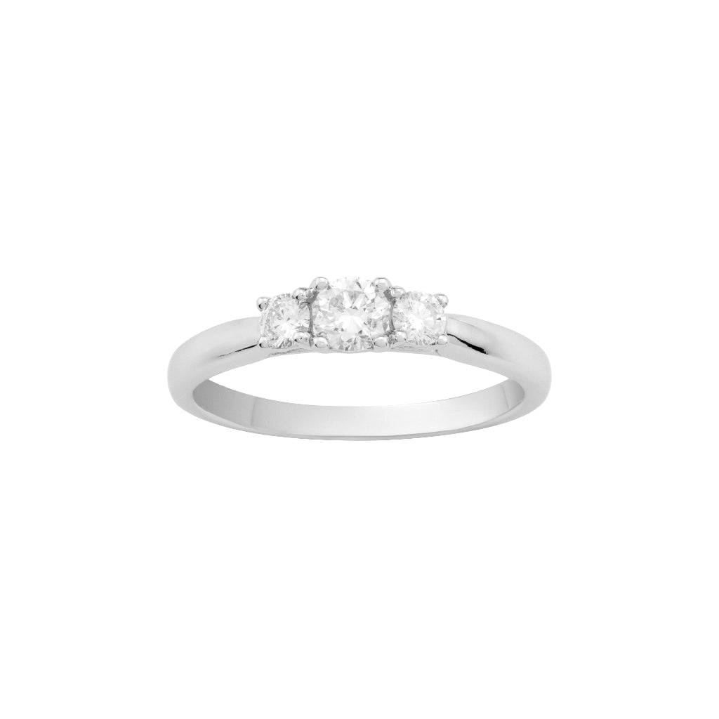 Sortija tresillo realizada en oro blanco de 18kt. joyeria pamplona