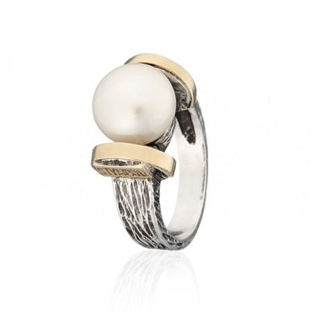 Anillo de plata de ley 925 y oro 9ct con perla Styliano joyería pamplona