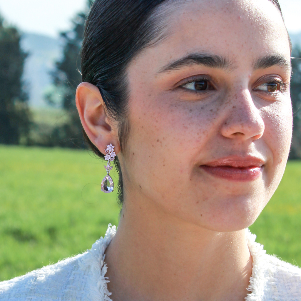 pendientes de novia en plata y circonita rosa joyería pamplona