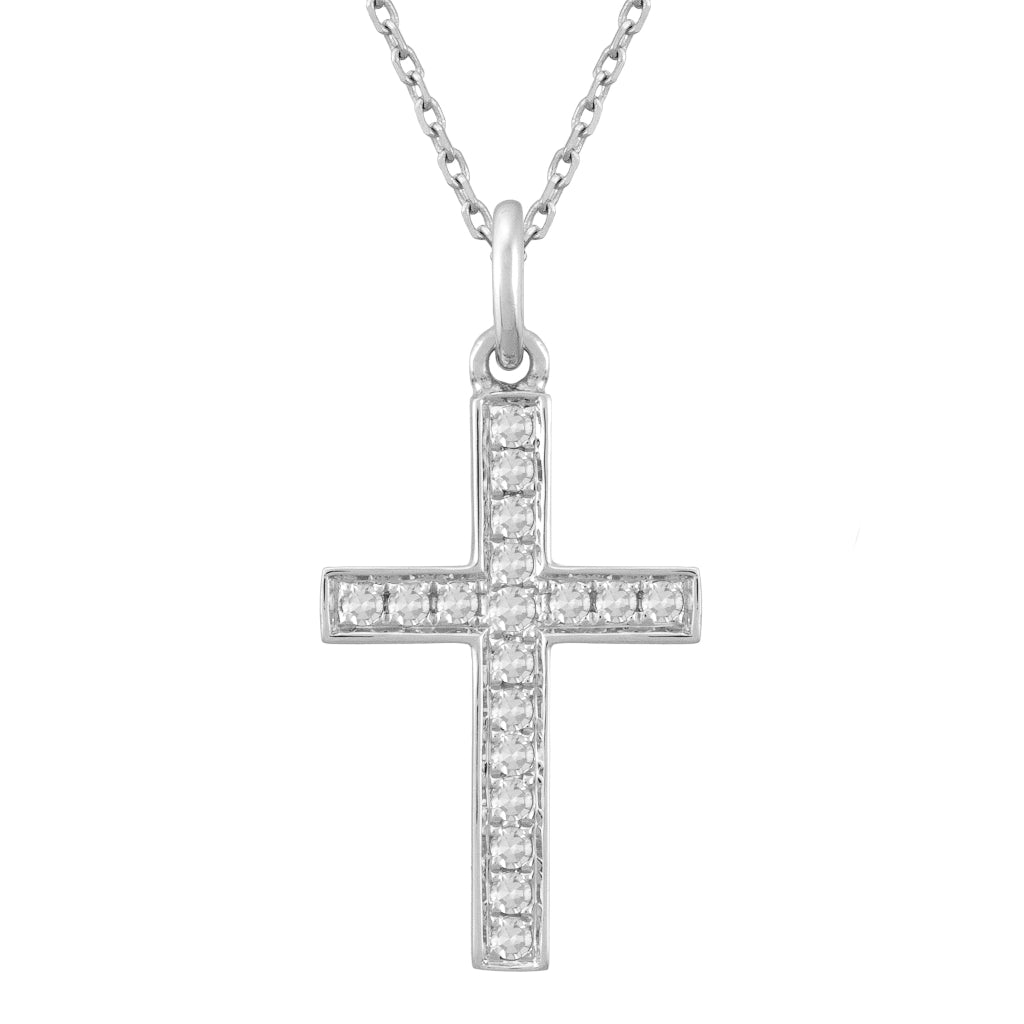 cogante de cruz en oro blanco 18kt con diamantes pamplona