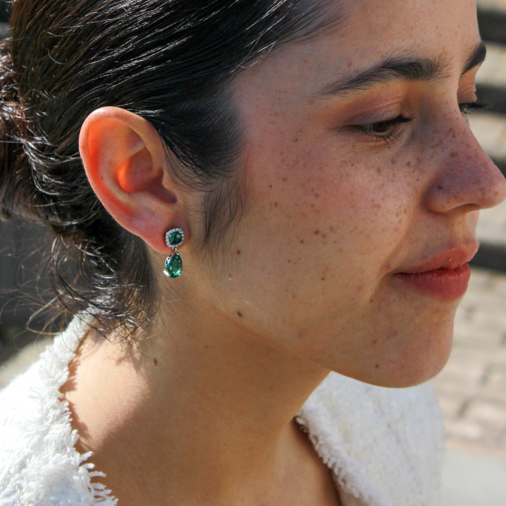 Pendientes verdes de plata. Joyeria Pamplona
