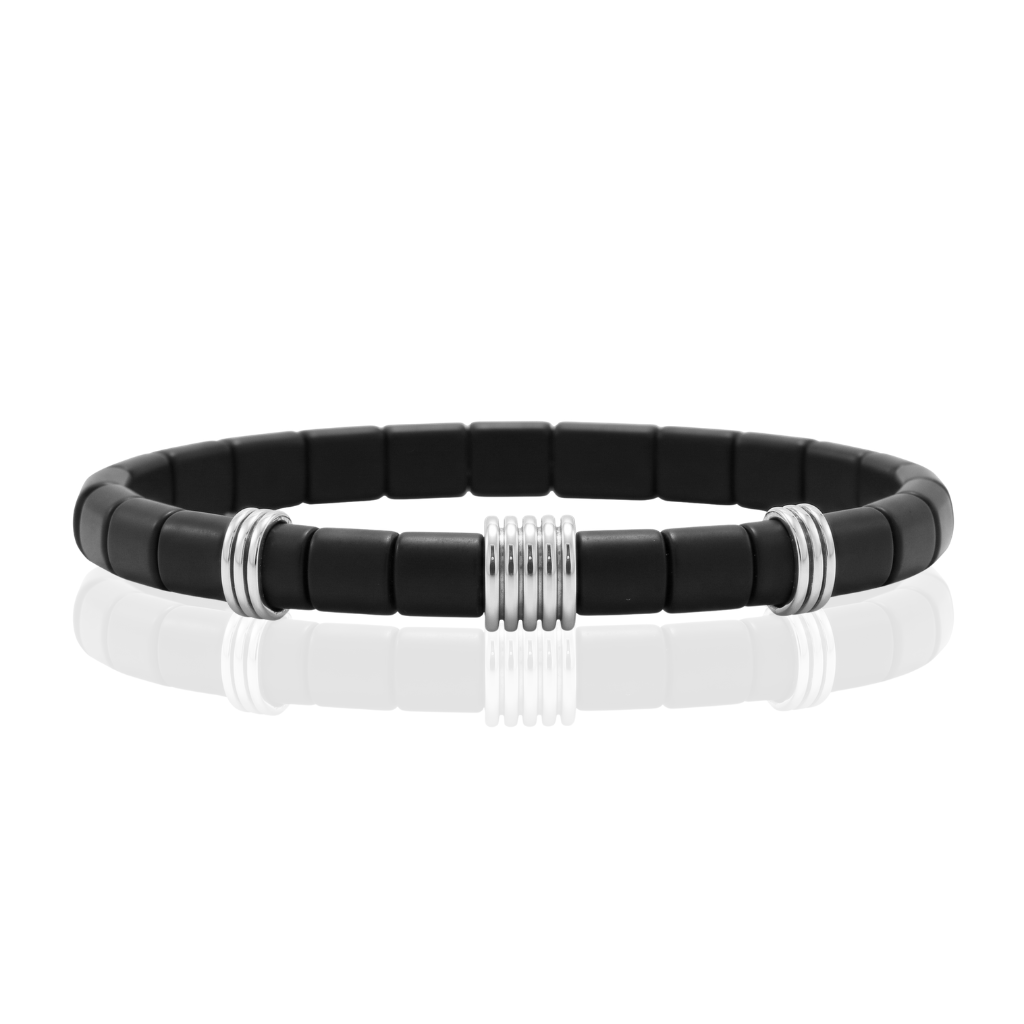 Pulsera de hombre turmalina negra y motivos de oro blanco 18k