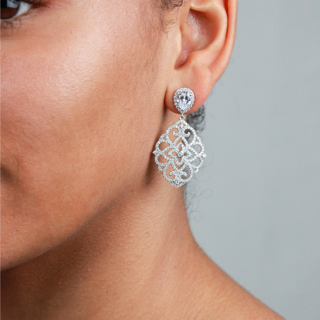 pendiente de novia de plata y circonitas pamplona