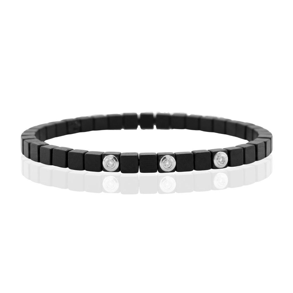 Pulsera de hombre ágata negra, diamantes y oro blanco 18k