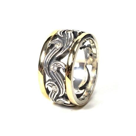 Anillo de plata de primera ley con diseño y oro de 9 quilates con circonitas