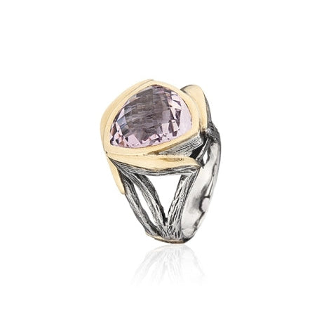 Anillo de plata de ley 925 y oro 9cts con amatista

