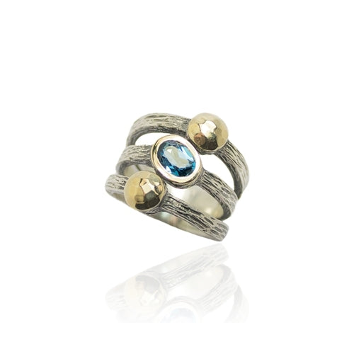 Anillo plata 925 y oro 9k con topacio