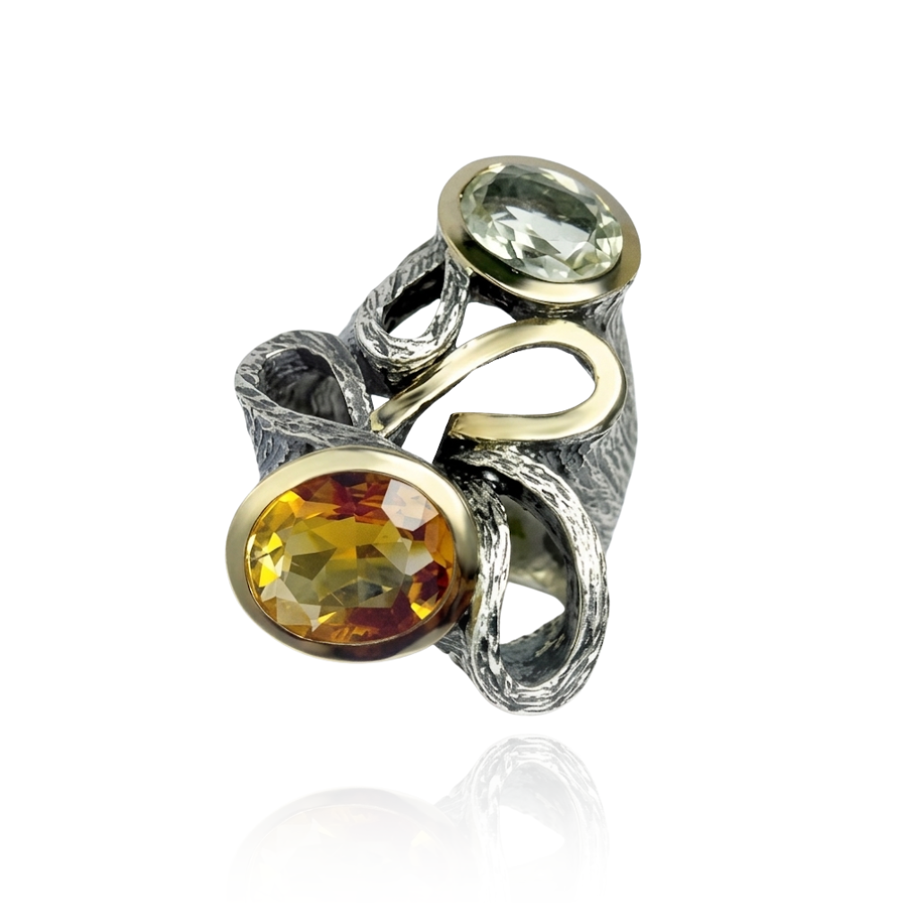 Anillo con citrino y cuarzo limón