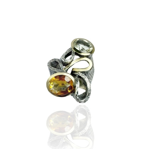 Anillo con citrino y cuarzo limón