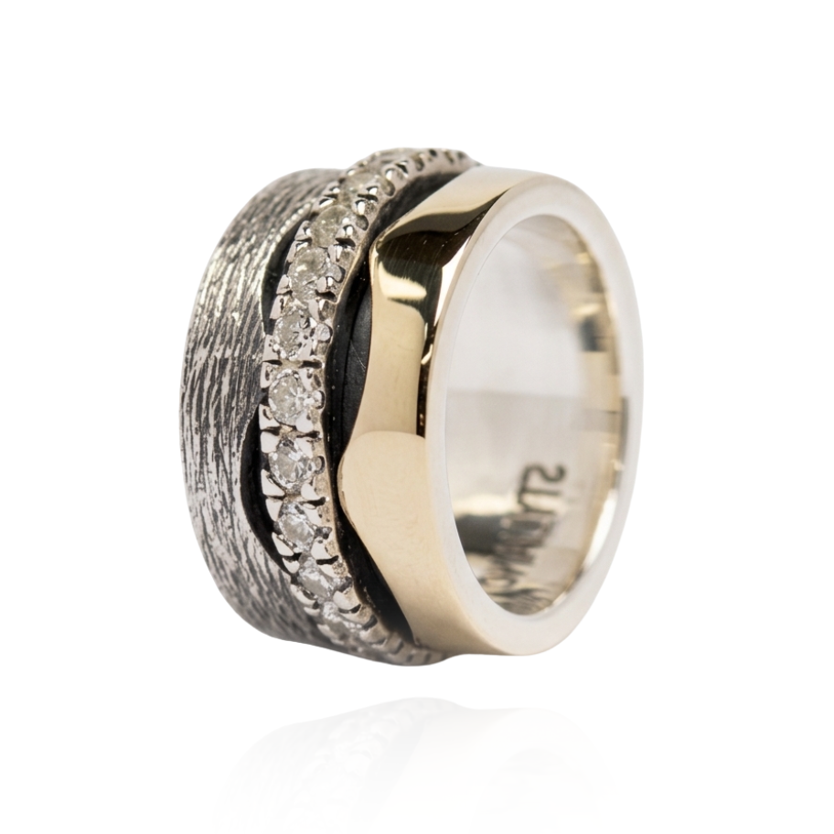 Anillo en plata de ley 925 y oro 9kt con circonitas. Colección Styliano Jewellery. Joyería Pamplona