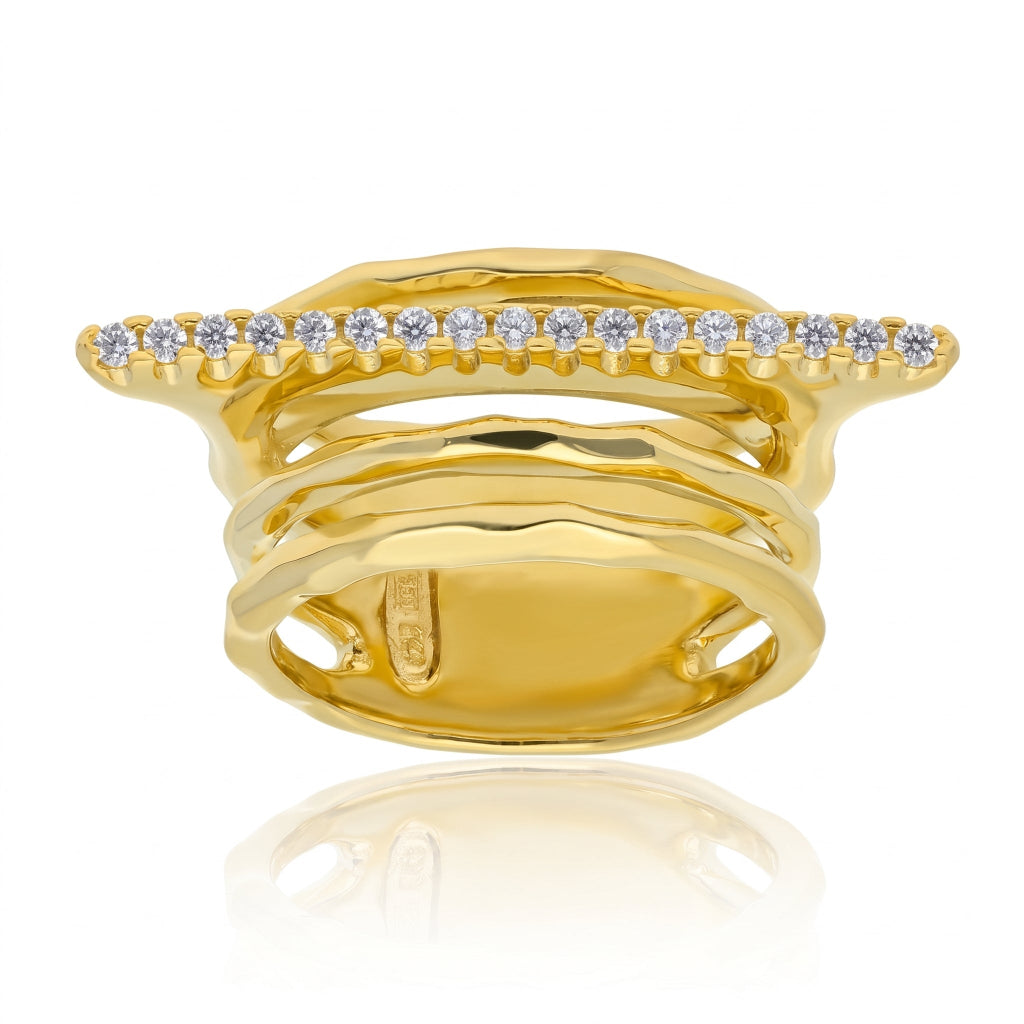 Anillo de plata de primera ley (925) chapada en oro amarillo de 18 quilates y circonita incolora
