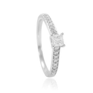 Anillo Solitario Pavé oro blanco y diamantes