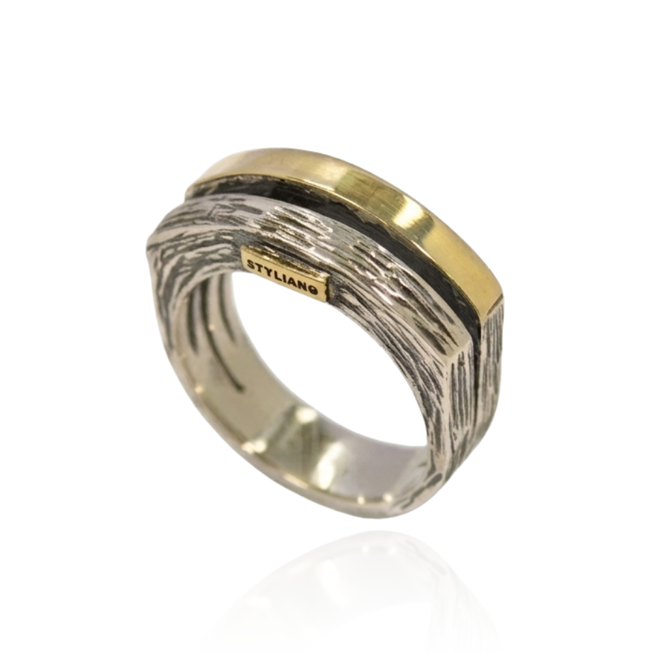 Anillo de plata de ley 925 y oro de 9 k. Colección Gabriela Styliano. Pamplona