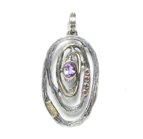Colgante en plata de primera ley (925) y oro de 9kt con amatista lila y turmalinas