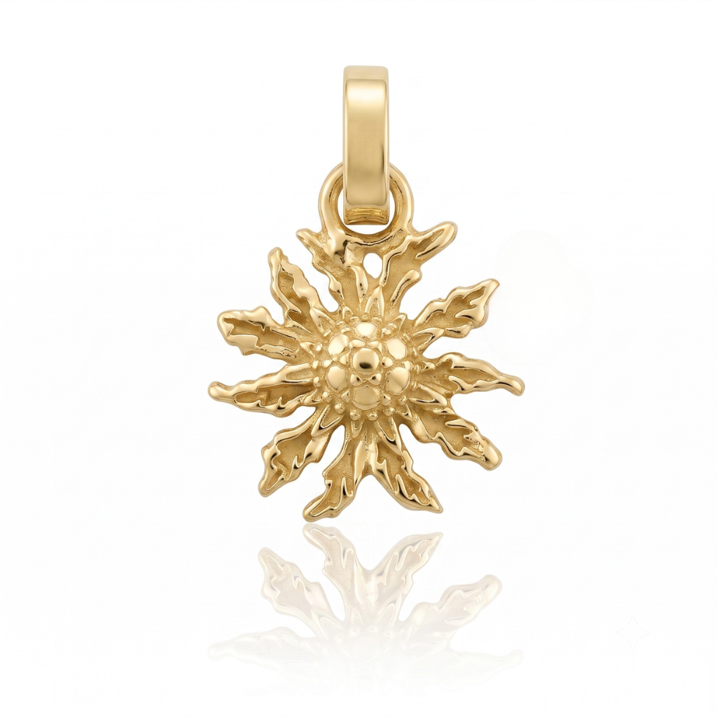 Colgante de flor eguzkilore realizado en oro amarillo de 18 quilates