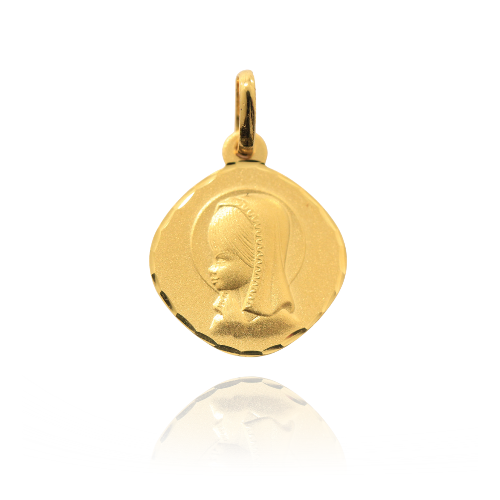 Colgante en oro de 18k de virgen niña con bisel 